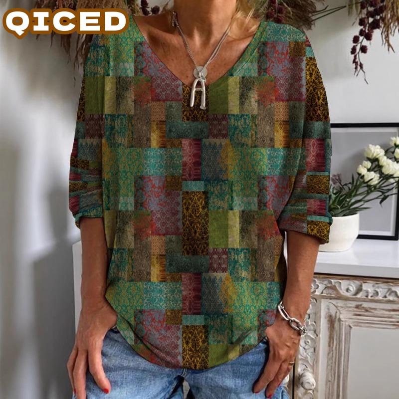 QICED Women's Fashion Casual Short Sleeve V Neck Blouses & Shirts Unique Design