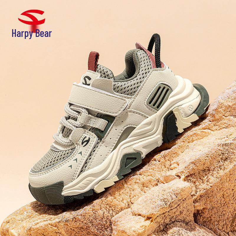Habi Bear Boys' Breathable Double Mesh Sports Shoes with Magic Tape