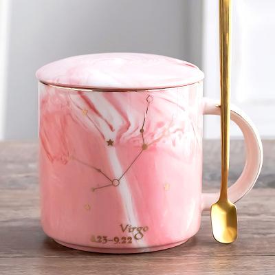 400ML Twelve Constellation Marble Cup with Cover Long Spoon Ceramic Party Tableware Set Porcelain Breakfast Coffee Mug Cup