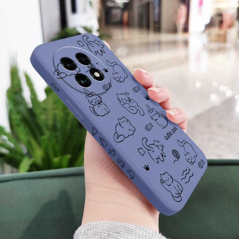 Play Simple Cat Phone Case For Oneplus 15 15R 13 13R 12 12R 11 11R 10 10R 10T 9R 9RT 9 8T 8 7 7T Pro Liquid Silicone Cover