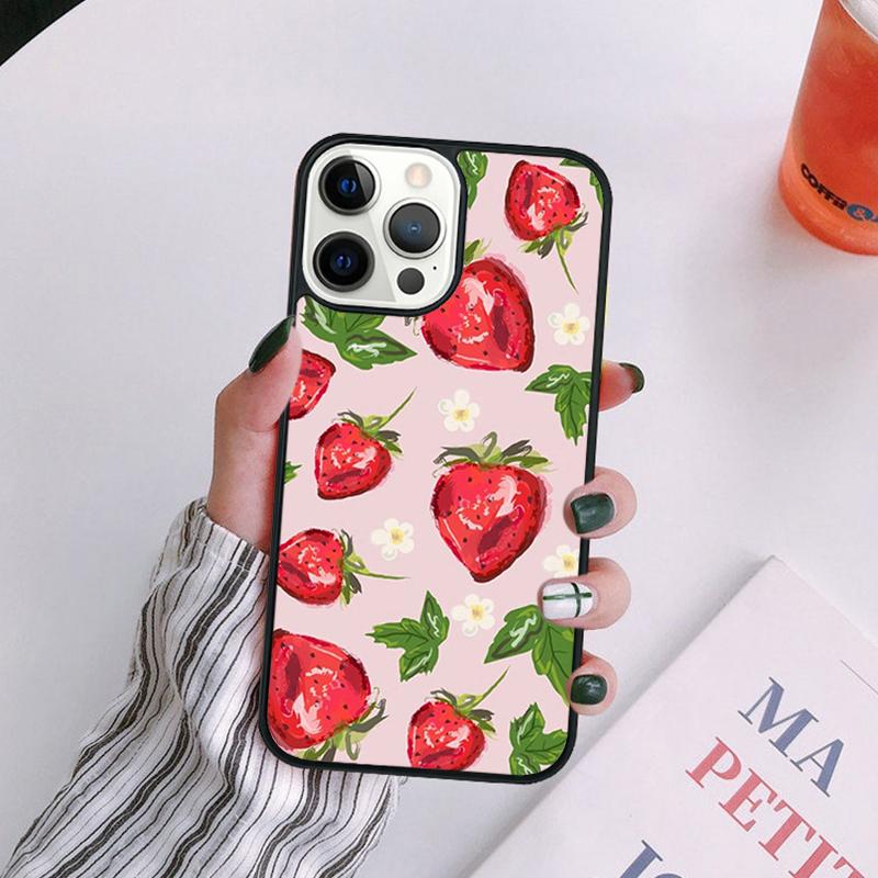 Cute Strawberry Phone Case For iPhone 17 Air 14 13 12 16Pro Max 15 Plus Max Cover Shell Coque