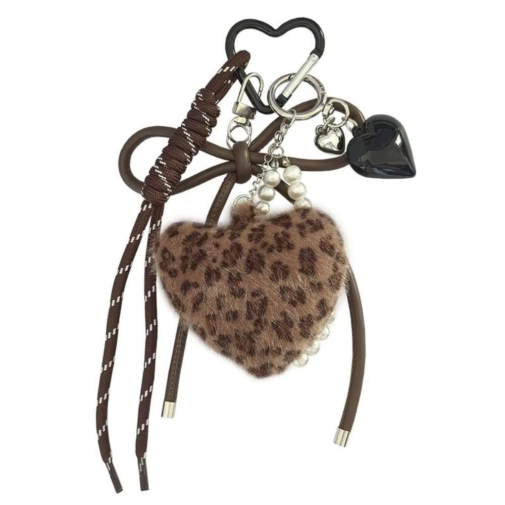 Cute Woven Rope Leopard Print Pendant Handmade Furry Ball Keychain Love Design Keychain Pendant