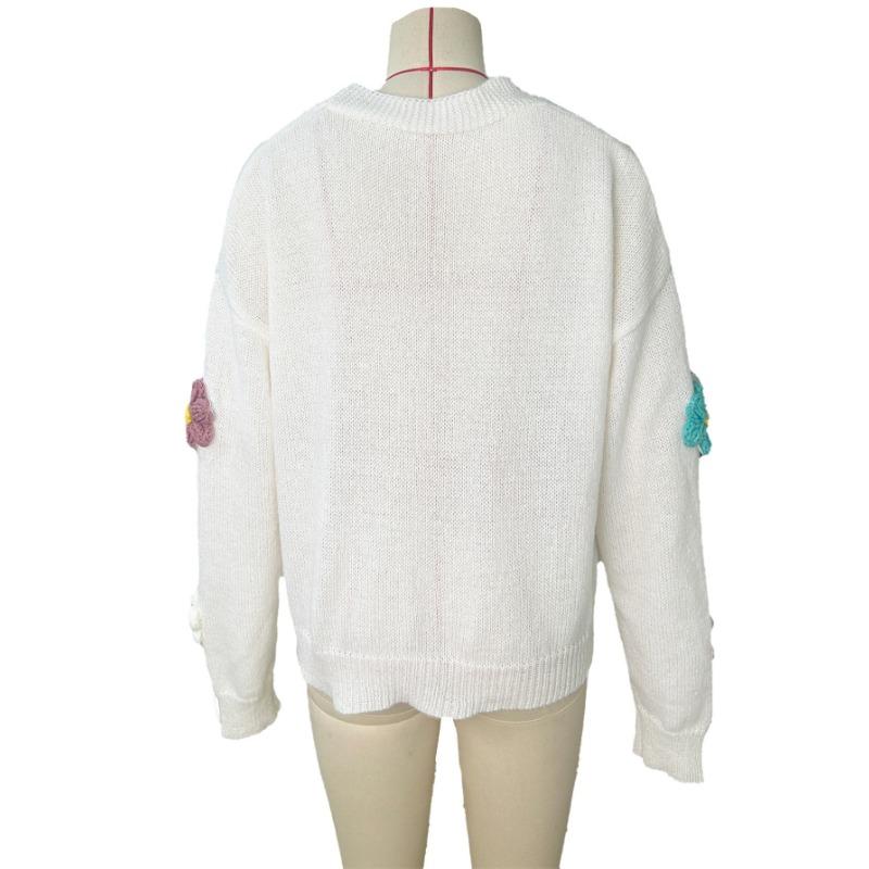 Dam Höst Vinter Söt Stickad Kofta Långärmad Knäppning Lös Varm Tröja Blomtryckt Öppen Framsida Kappa