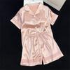 Solid Color Ice Silk Pajamas Women'S Summer Thin Foreign Style High-Value Short-Sleeved Loungewear Two-Piece Set Can Be Worn Outside