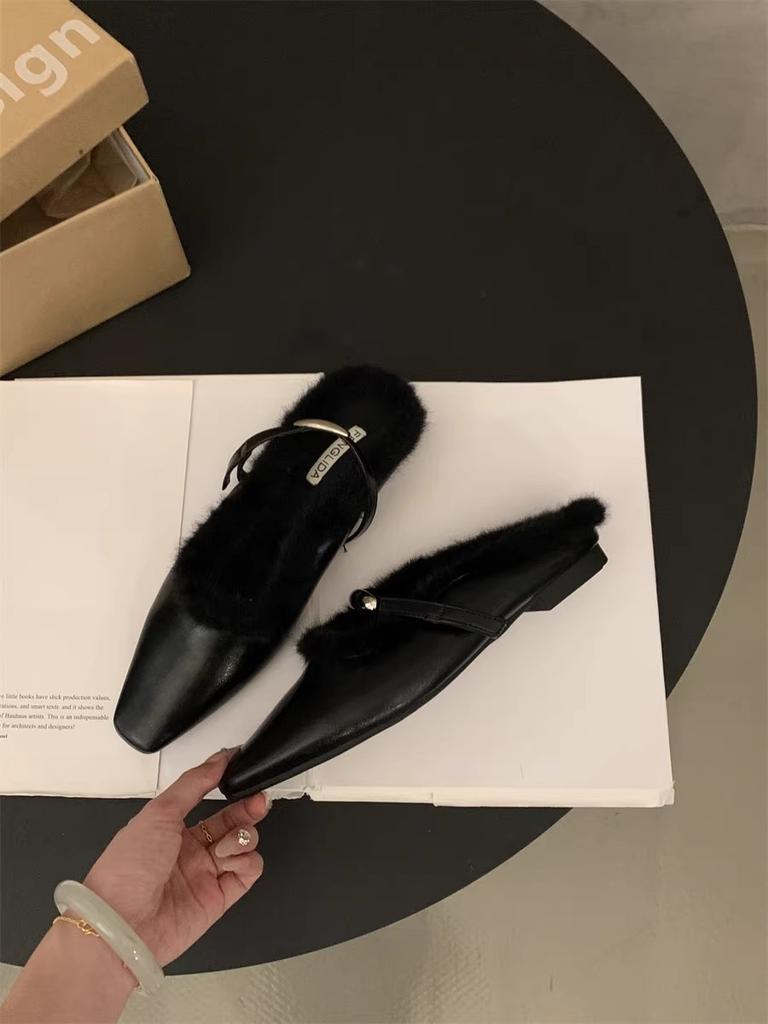 Evening Wind Gentle Velvet Bag Head Half Drag Women's Shoes Mao Mao Shoes Autumn and Winter Wear Muller Shoes One Pedal Mao Mao Drag Single Shoes