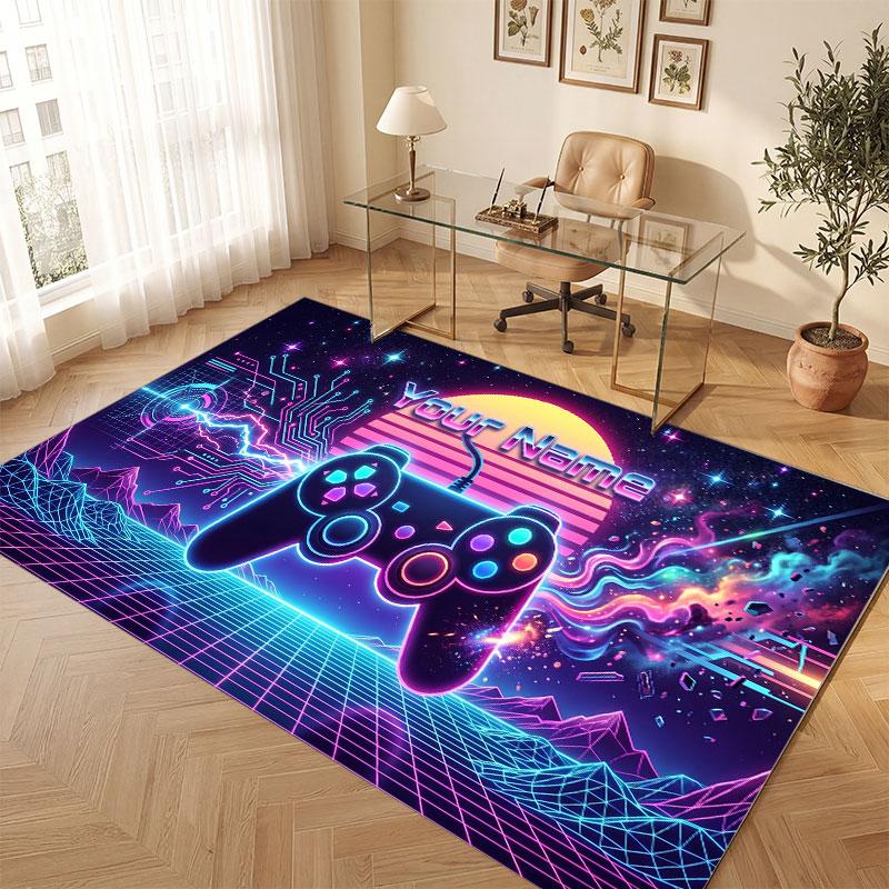 Neon Colorful Theme Crystal Velvet Floor Rug Personalized Custom Name Text Warm Carpet Home Decoration