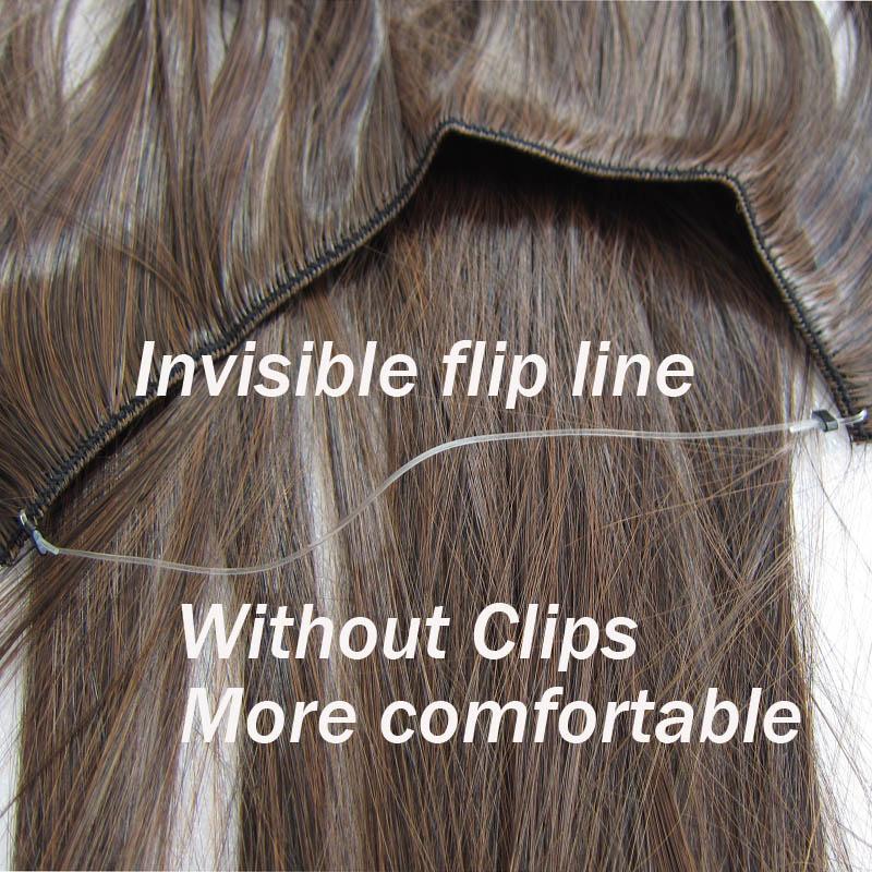 One Piece No Clips Hairpieces Ombre Color Elasticity Invisible Wire Fish Line Wavy Synthetic Hair Extension