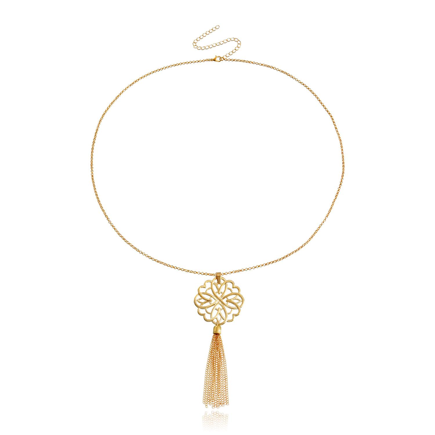 

INS hollow lotus tassel long necklace sweater chain simple autumn and winter new item decoration золотой