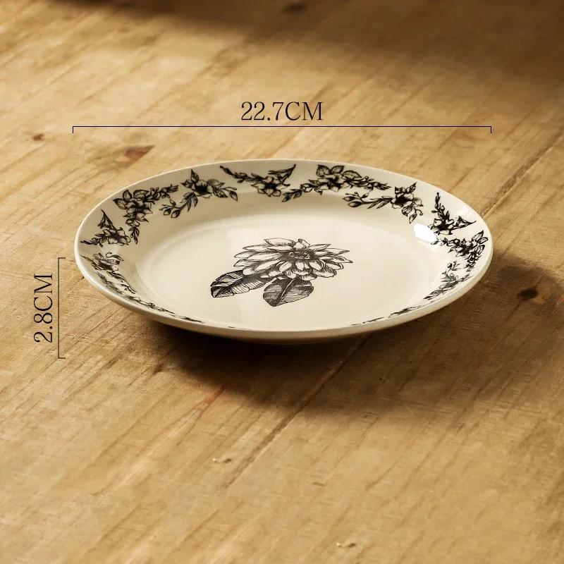 Retro French Style Ceramic Plates Luxury Restaurant Round Fruit Dessert Plate Breakfast Salad Sandwich Plate Household Tableware