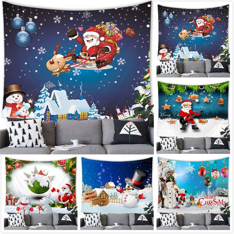 

Merry Christmas Tapestry Wall Hanging Santa Claus Snowman Decor Tapestry Christmas Home Room Decoration Background Wall Decor