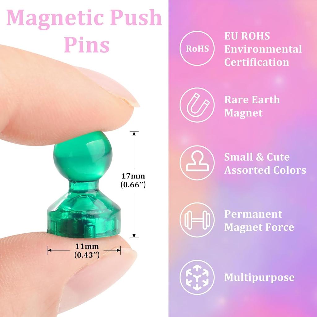 90 PCS Colorful Strong Magnetic Push Pin Magnets, 9 Assorted Color Magnetic Push Pin Magnets for Office, Classroom, Kitchen Home and School, Map