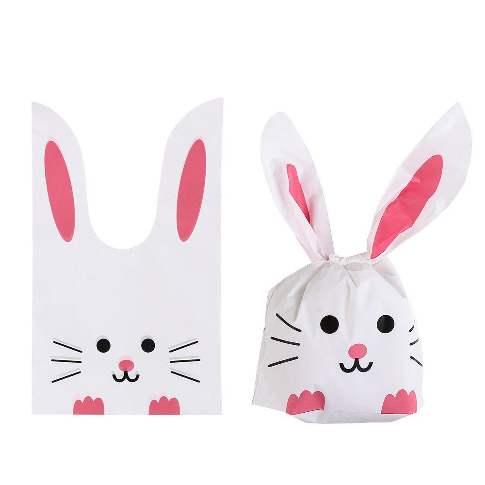 50pcs New Easter Carton Rabbit Ear Bags Plastic Animal Candy Bags For Kids Birthday Biscuits Candy Packaging DIY Gifts Supplies