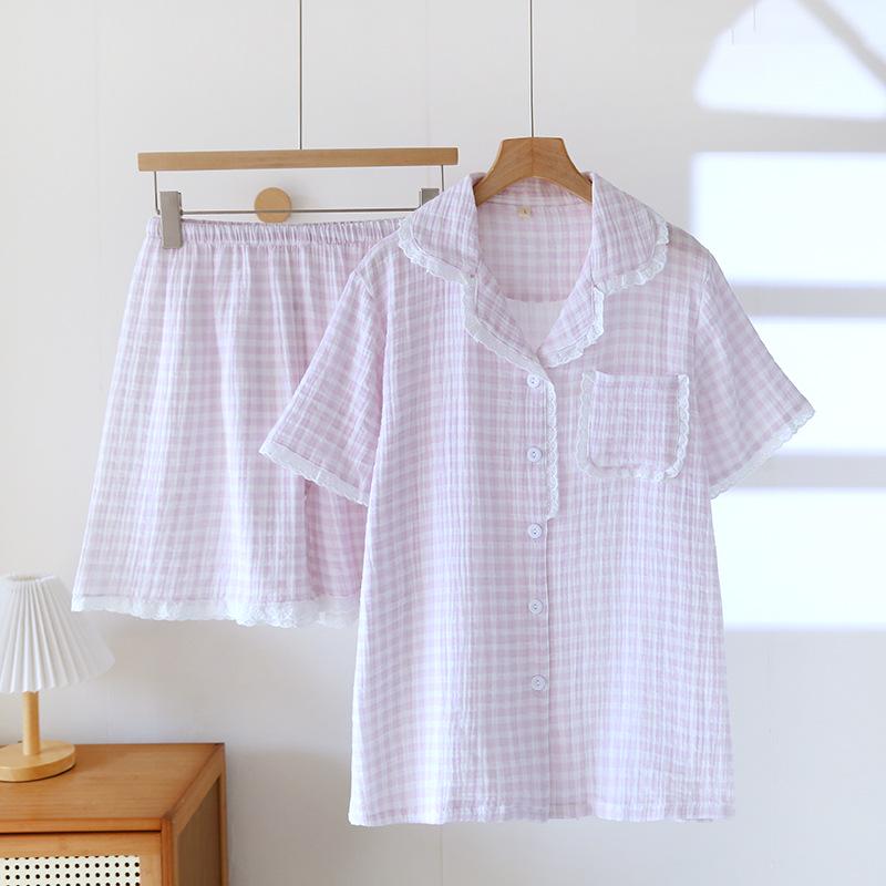 Damski letni zestaw piżamowy z czystej bawełny - Słodki, Przewiewny, Krótki rękaw i Szorty