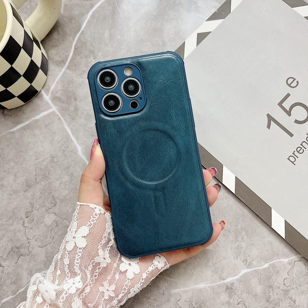For Apple IPhone 11 12 13 14 15 16 Pro Max Plus Phone Case Crazy Horse Silicone Leather Pattern Magnetic Soft Protective