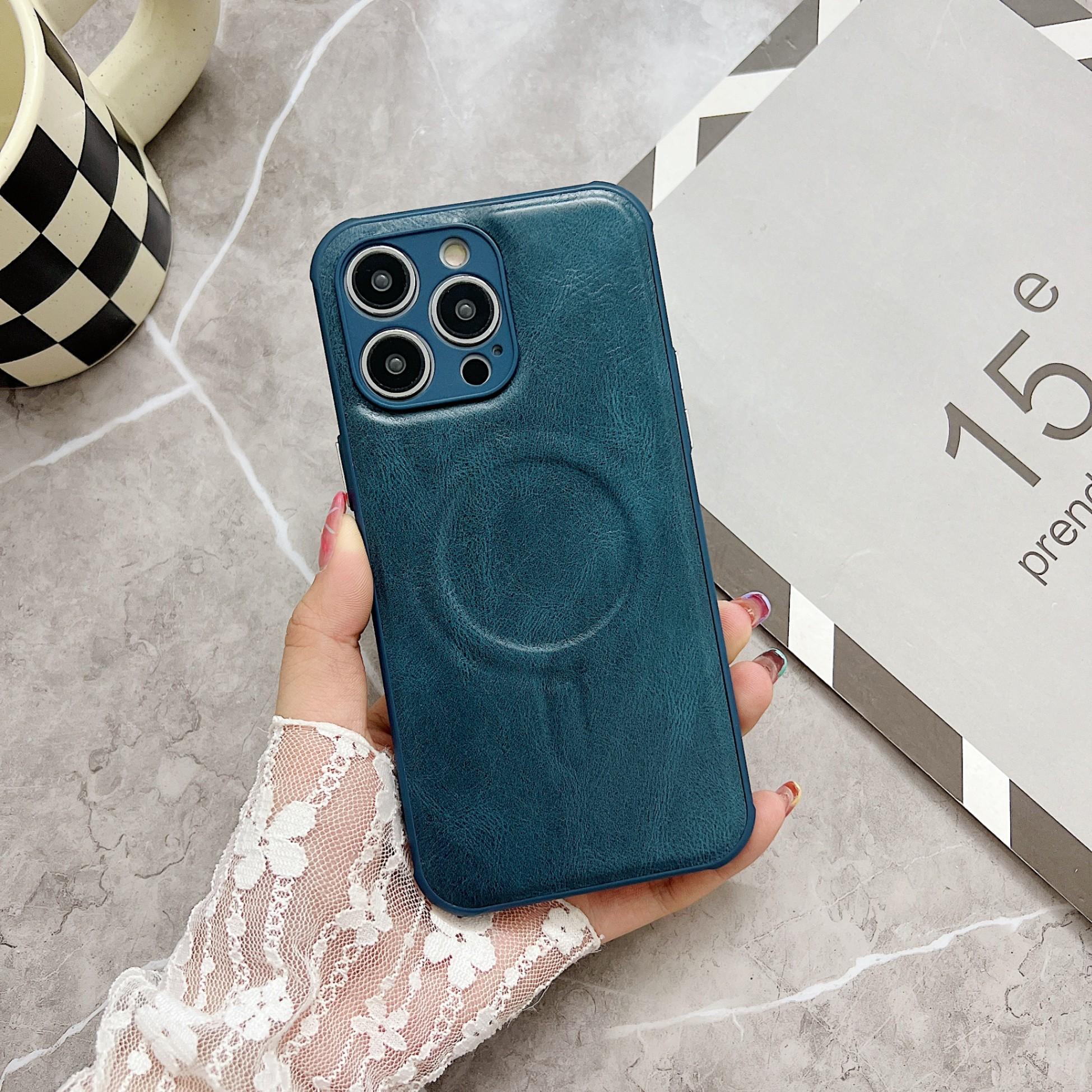 

For Apple IPhone 11 12 13 14 15 16 Pro Max Plus Phone Case Crazy Horse Silicone Leather Pattern Magnetic Soft Protective iPhone 16 синій