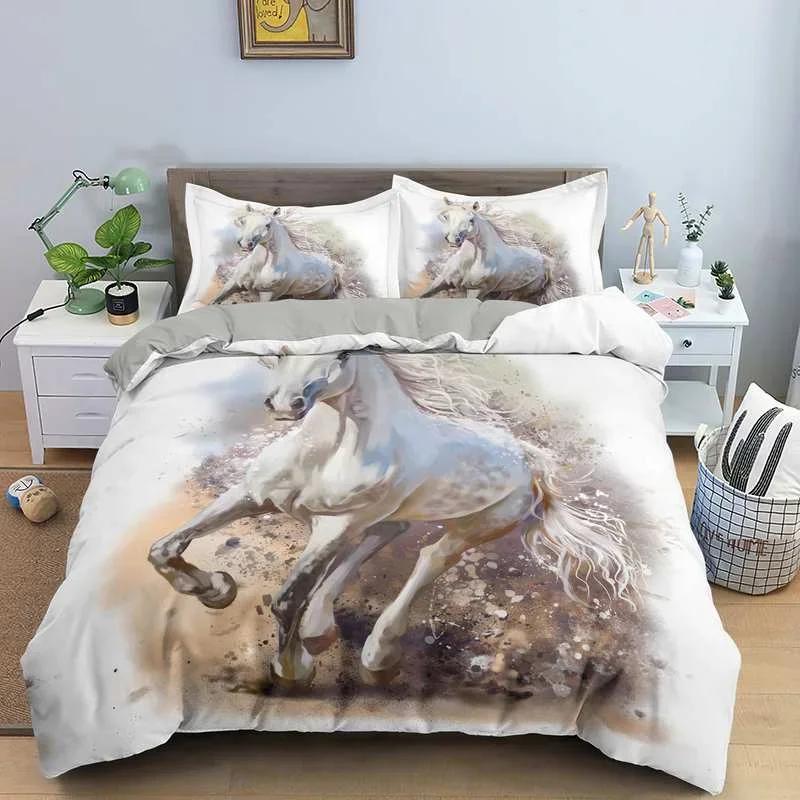 Bettbezug-Set mit 3D-Tierdruck, dominantes galoppierendes Pferde-Bettwäscheset, weiche 2/3-teilige Polyester-Bettbezüge mit Kissenbezug