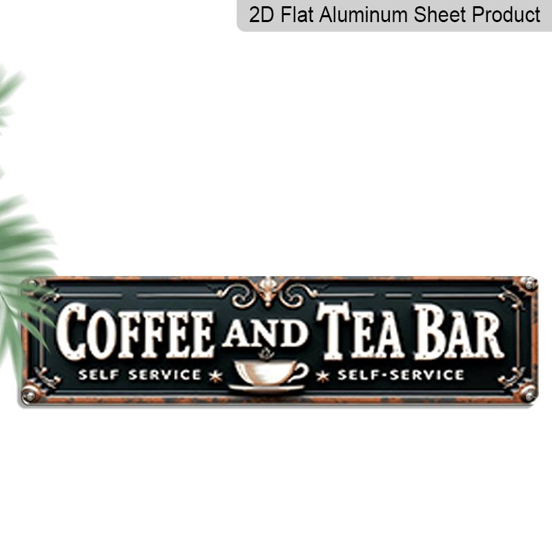 

2D Flat, 1pc Large Vintage Coffee and Tea Bar Metal Sign - 3.94 x15.75 Vintage Cafe Wall Art with Coffee Bean and Teacup Design - Durable 40cm x 10cm
