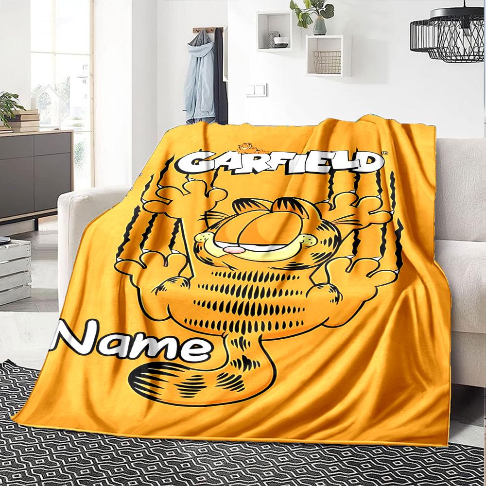 Custom Name Garfield's Adventure Flannel Blanket for Super Soft Cute Comfort Blanket for Travel Bedding Couch Sofa Blanket