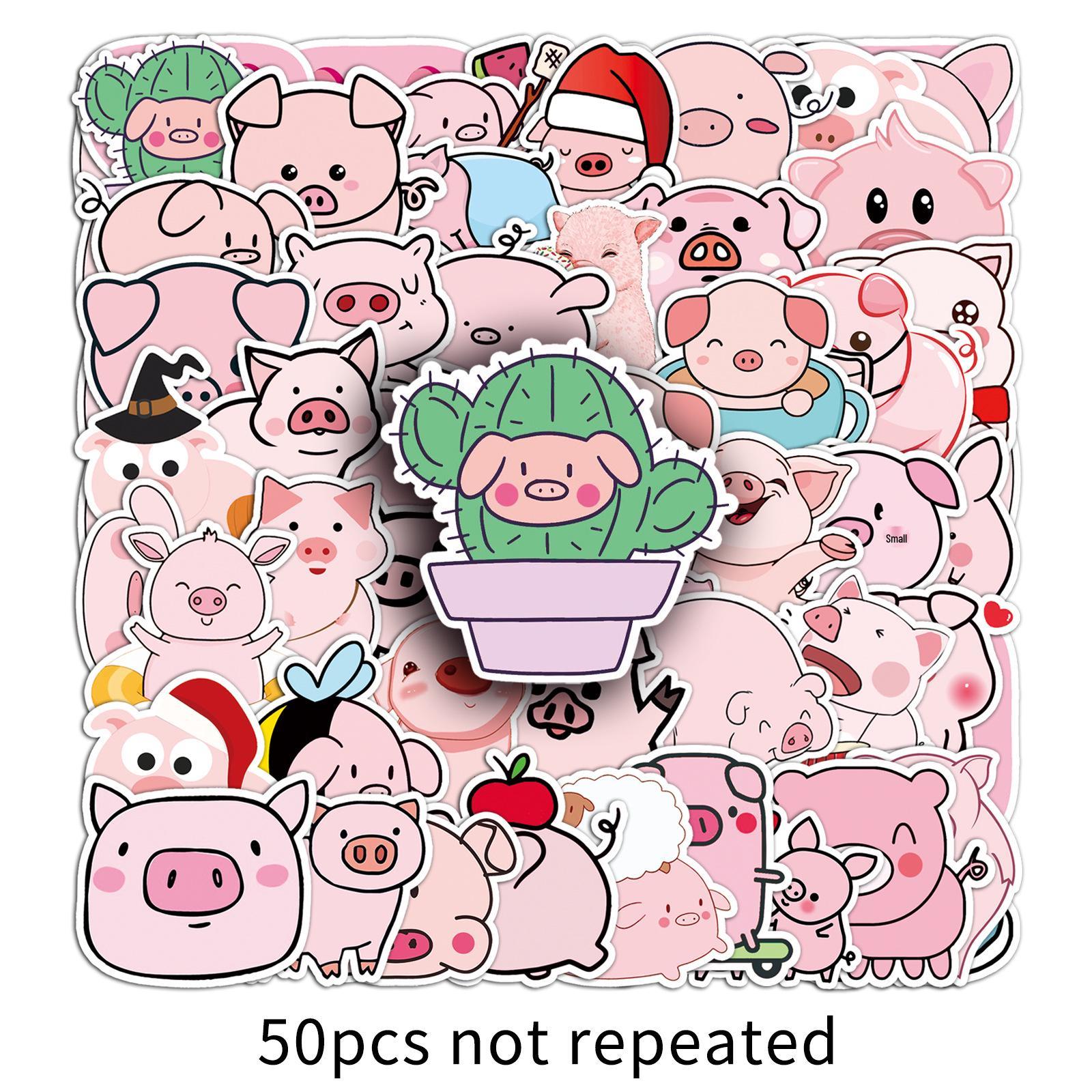 50-Piece Cute Pig Doodle Animal Stickers: DIY Skateboard & Suitcase Waterproof Set