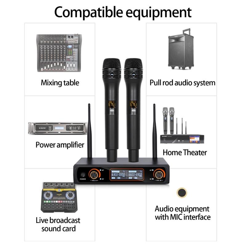 Twin Wireless Mics Frequency Modulator Set For Karaoke And Event Stable FM Signal Transmission Durability Construction