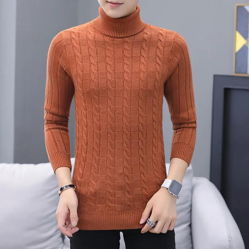 2025 Autumn Men Weave Sweaters Men Warm Turtlenck Knitted Pullover Solid Color Sweater Streetwear Homme Casual Harajuku Sweater