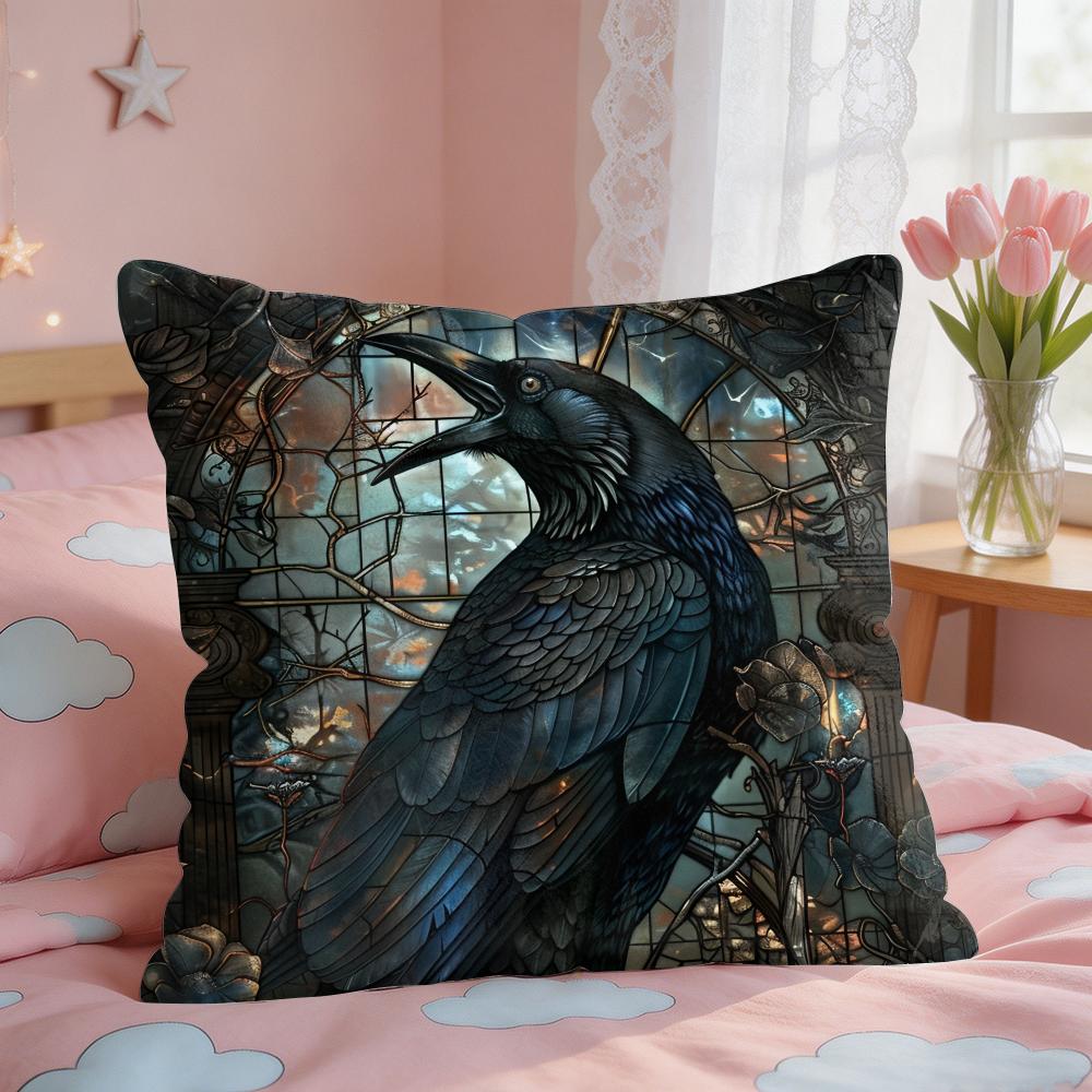 Vintage Black Crow Cushion Cover Square Short Plush Pillow Case Living Room Sofa Home Decor Funda X