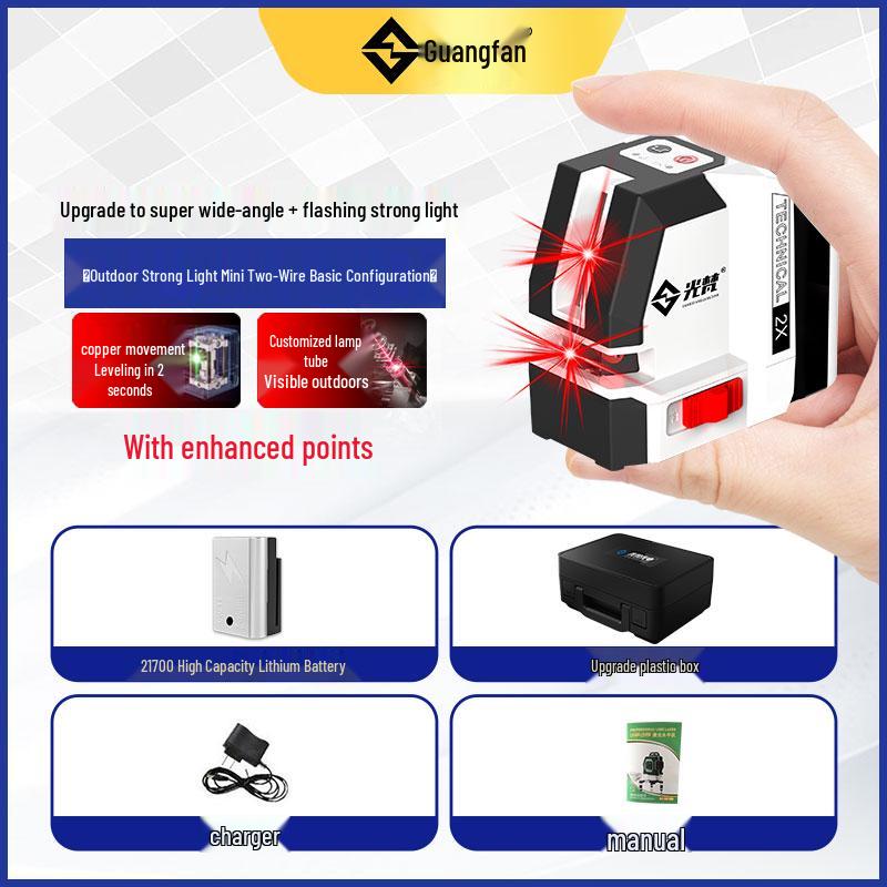 Compact High-Precision 2-Line Laser Level with Strong Light and Infrared Technology