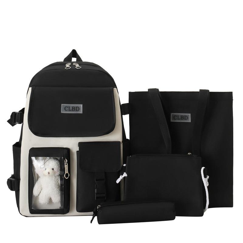 Four-piece Student Schoolbag Korean Version, Lightweight Tutoring Backpack, Fresh, Sweet, Simple and Large-capacity Canvas Bag