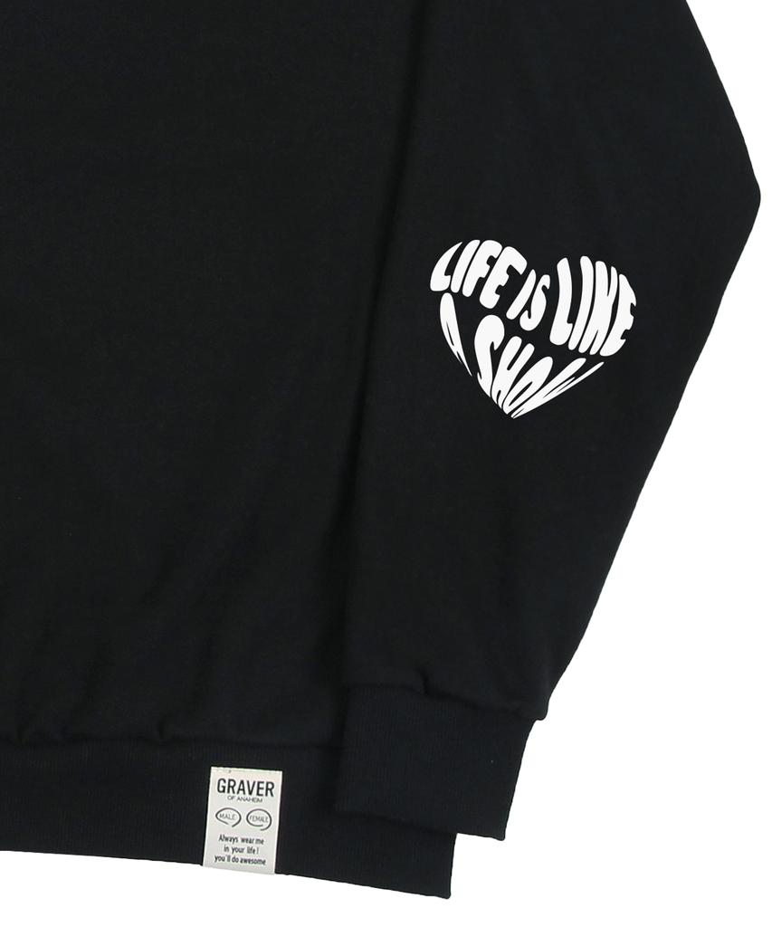 GRAVER [Unisex] Elbow Life Logo Heart Smile Sweatshirt_Black