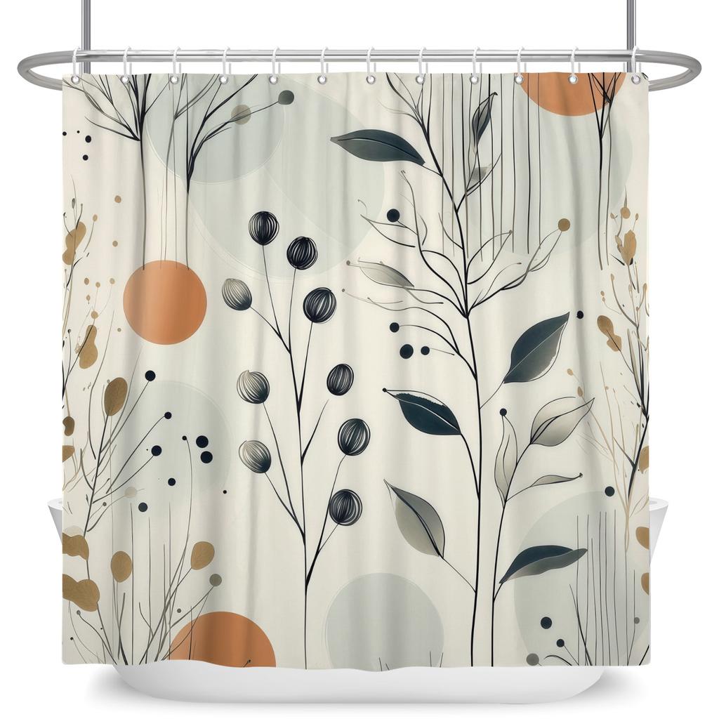 Boho Style Bathroom Shower Curtains Elegant Plant Pattern Home Bathroom Decor Waterproof Curtain With Hooks Polyester Curtains