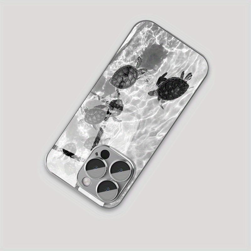 Marine Turtle Pattern Tempered Glass Phone Case For iPhone 17 16 15 14 13 12 11 Pro Max 16 Plus 17 Air Electroplate Silver Cover