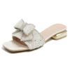 New Summer Low Heel One-word Drag Fashion Thick Heel Fairy Wind Cool Slippers Square Head Rhinestone Bow Out Slippers