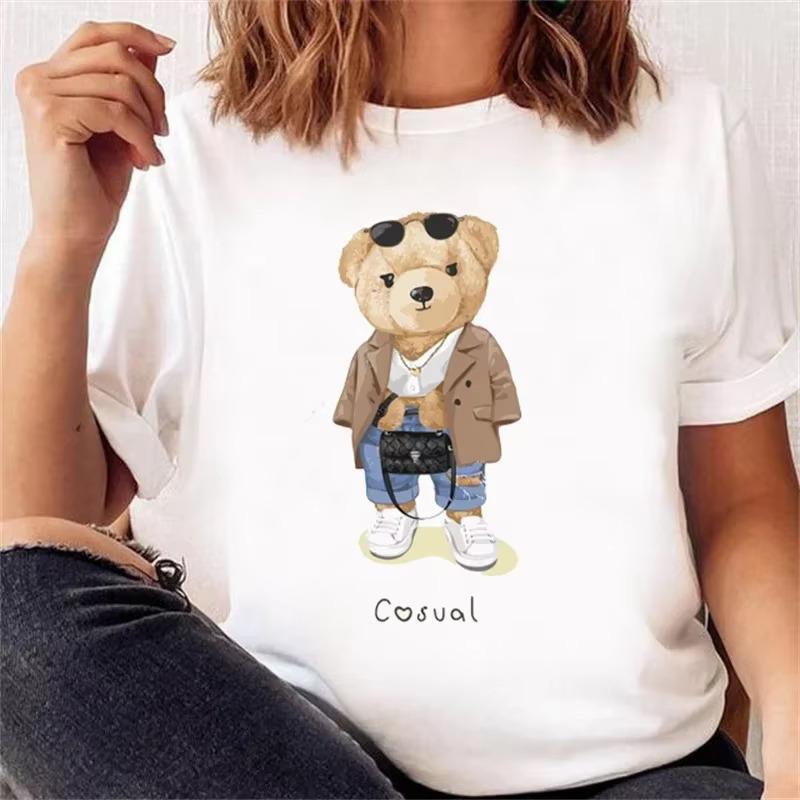 Cartoon Bear Print T Shirt Casual Y2k Harajuku Fashion Unisex Unisex Summer Spring Short Sleeve Oneck Aesthetic Tee