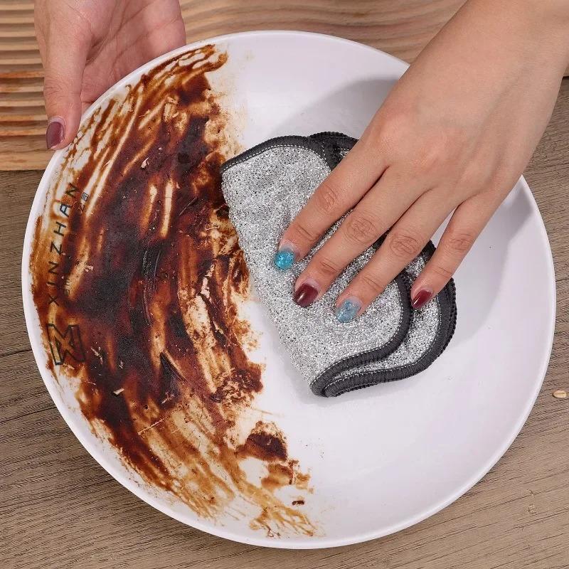 20PCS Wiping Rags Kitchen Scrubber Wire Dishcloth Double-sided Silver Silk Cotton Yarn Cleaning Towel Pot Dish Washing Cloths Scouring Pad