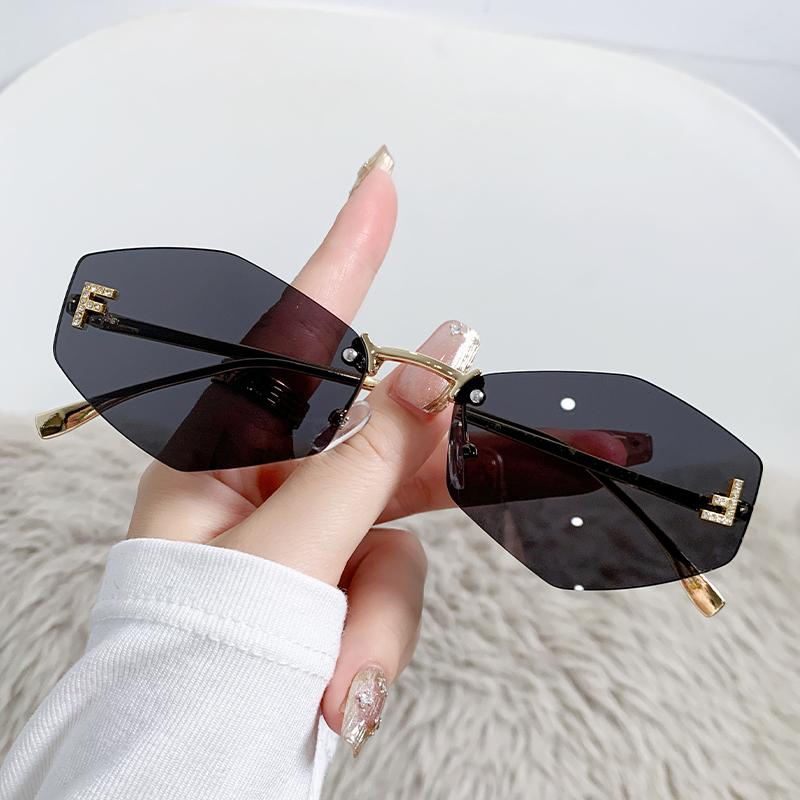 New Frameless Letter F Diamond-set Polygonal Sunglasses Fashionable Street S Sunglasses Women