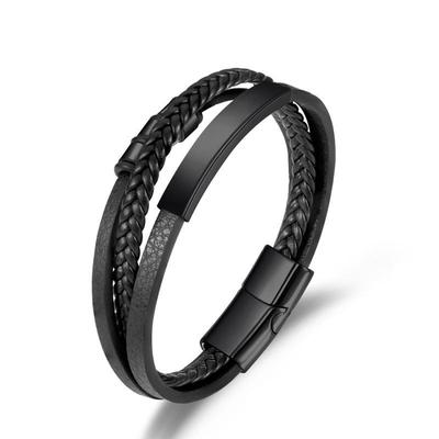 Men's Titanium Steel Leather Rope Bracelet - Cross Design, Multi-layered, Stainless Steel, Popular Jewelry