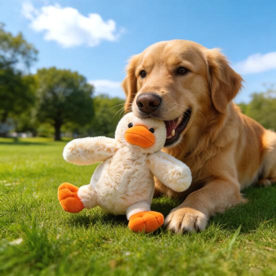 Plüsch-Enten-Hundespielzeug Quietschend Weiches Stofftier Hunde Kauspielzeug Welpen Zahnungsspielzeug für Hunde Kuschel Interaktives Tauziehen