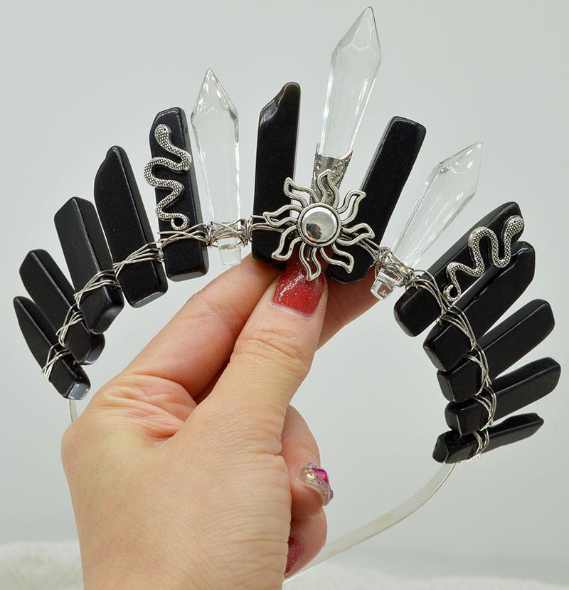 Antique Silver Sun Snake Crystal Headband for Halloween and Birthdays