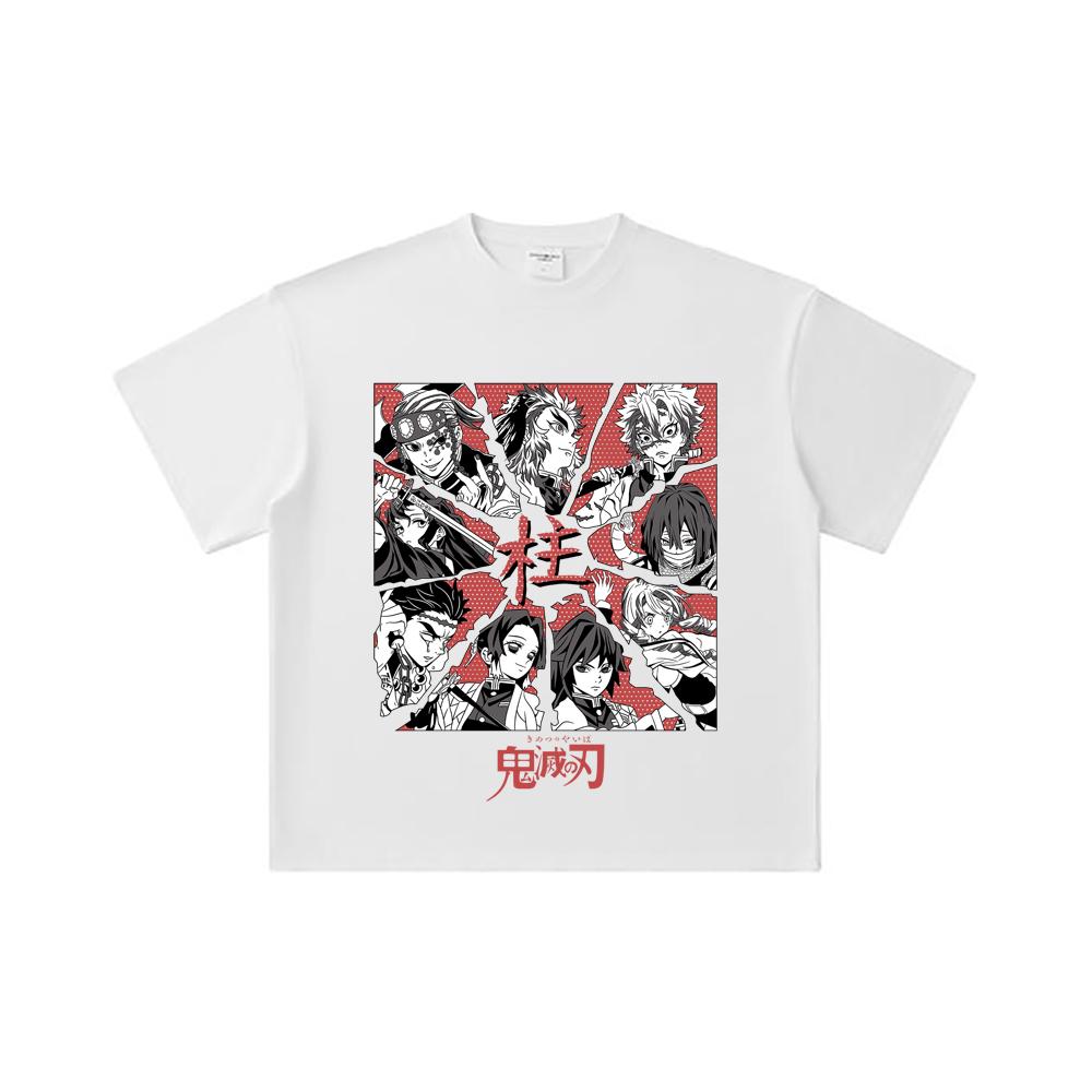 260 GSM Double Yarn 32 Count 100% Cotton Demon Slayer V81 Hashiras Print Unisex Heavy Cotton T Shirt