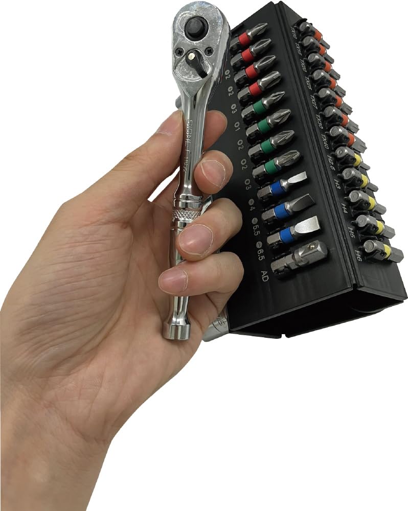 SIGNET Compact Storage Square Socket Bit Set with Ratchet Ideal for and Car Roll Choice 22041 1/4" Handle, 37-Piece Set, DIY, Bicycles, Tools,