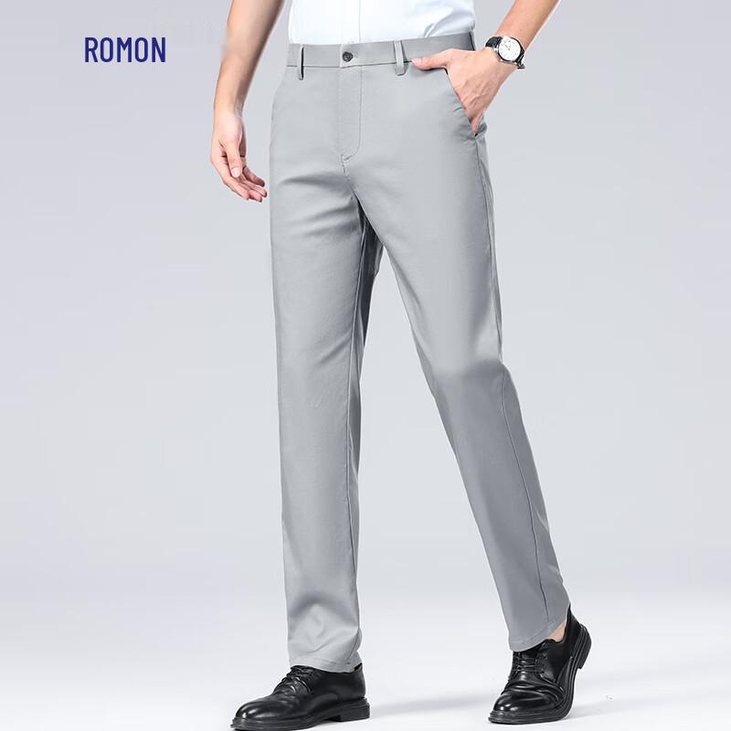 Romon Men s Ice Silk Straight Leg Wrinkle-Resistant Casual Pants 35