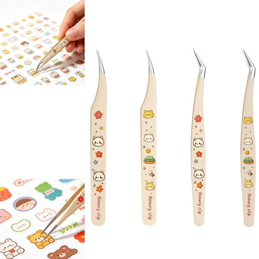 Cartoon Bear Print Lash Extension Tweezers  Hand Account Sticker Application