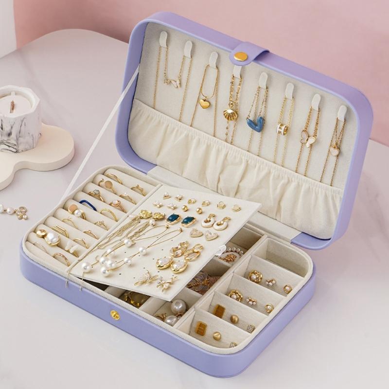 PU Leather Small Jewelry Box Convenient Jewellery Organizer with Dividers Elegant Earrings Necklaces Holder Case