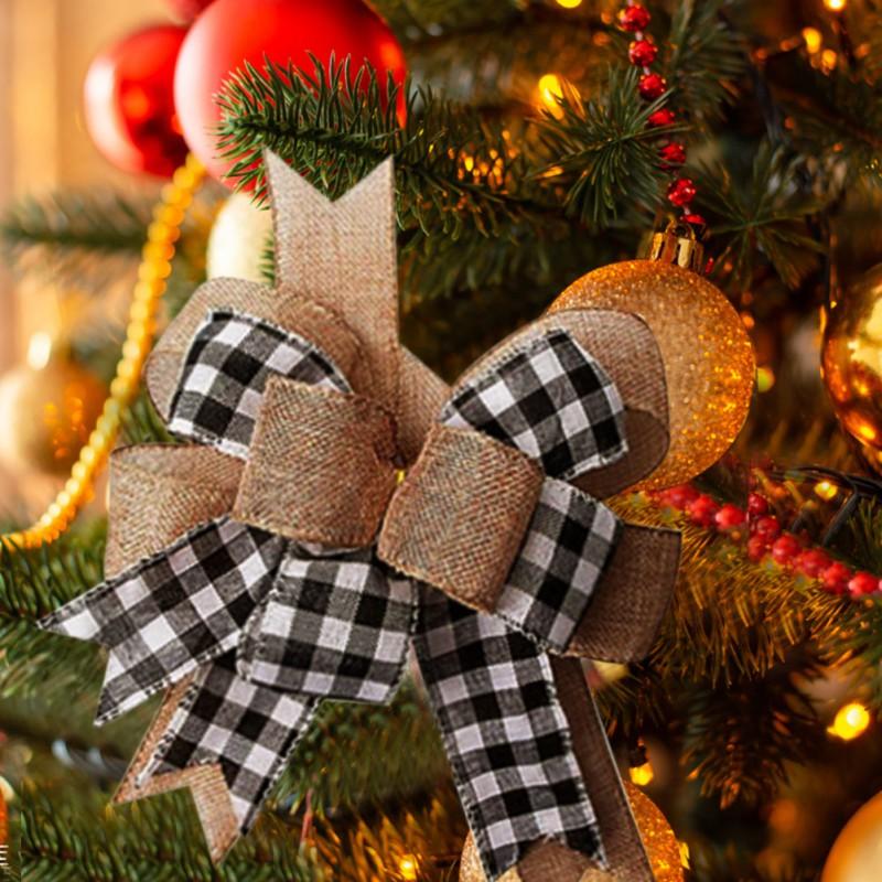 Christmas Ribbon Bow Red and Black Plaid Bowknot Christmas Tree Decoration Handmade Christmas Gift Wrapping Ornament