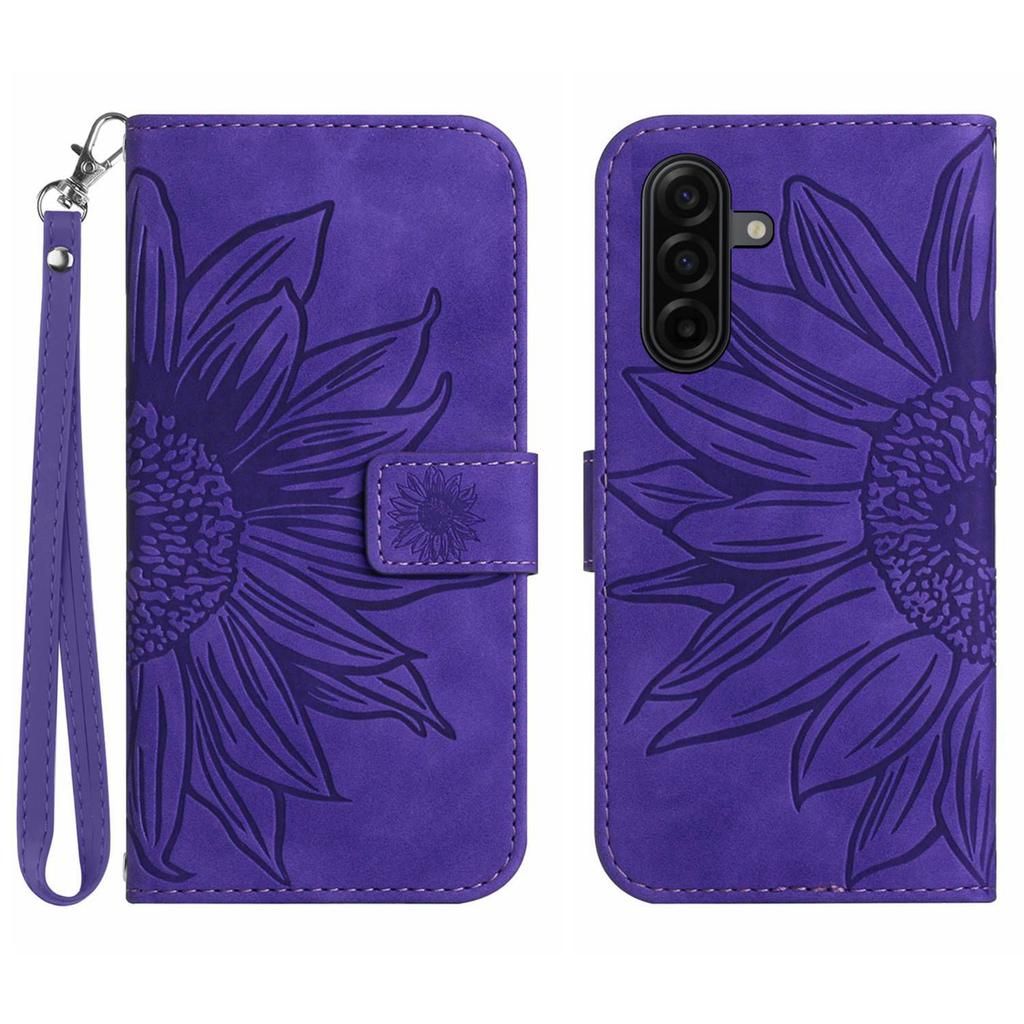 For Samsung Galaxy A57 5G Case Sunflower Imprint Leather Wallet Phone Cover with Wrist Strap
