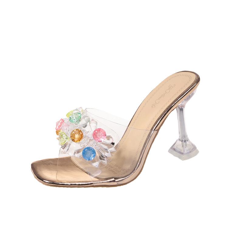 

Summer fashion cool slippers women s new women s shoes open-toe transparent heel wine glass and temperament high-heeled sandals 34