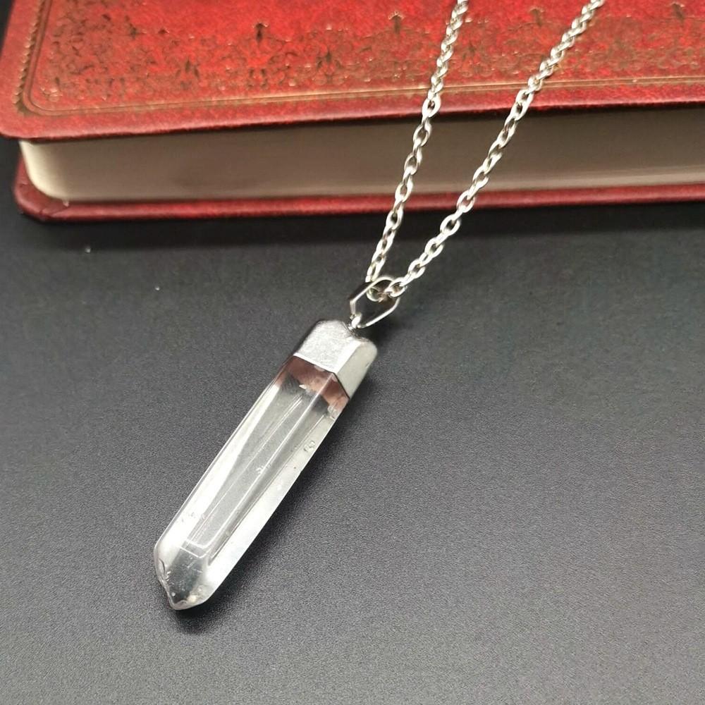 Natural White Crystal Pendant Necklace Silver Plated Natural Stone Crystal Necklace N802