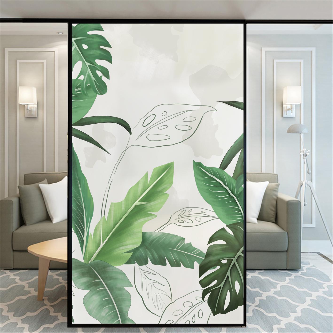 

Green Plant Pattern Privacy Window Film Heat Control Window Coverings Static Cling Glass Sticker for Decoration (as the picture,40x60cm WxH)