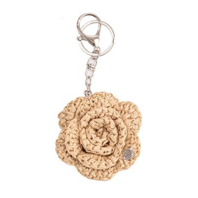 Slowslowly No.227 / Raffia Camellia Key Ring _ Natural Beige