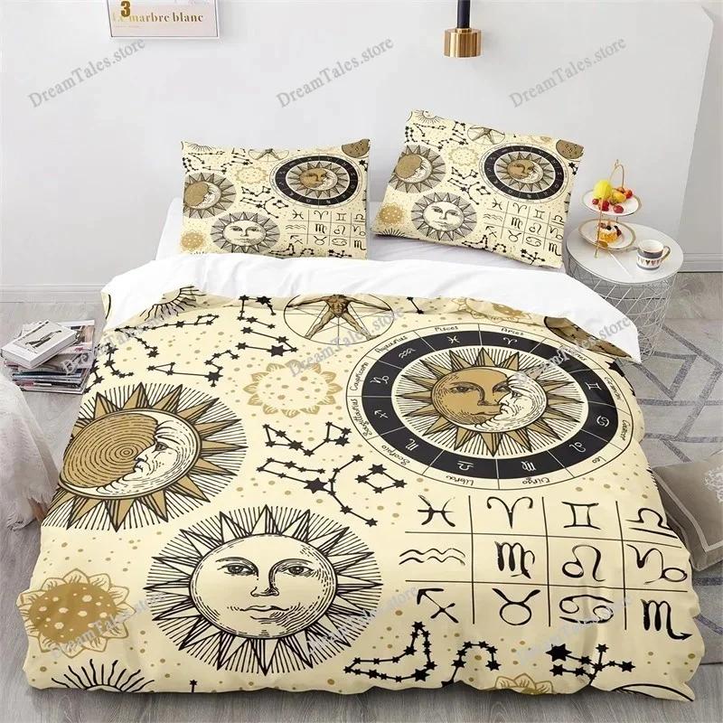 Sun and Moon Bedding Set King Queen Size Twelve Constellations Zodiac Comforter Cover Adults Astrology Polyester Duvet Cover